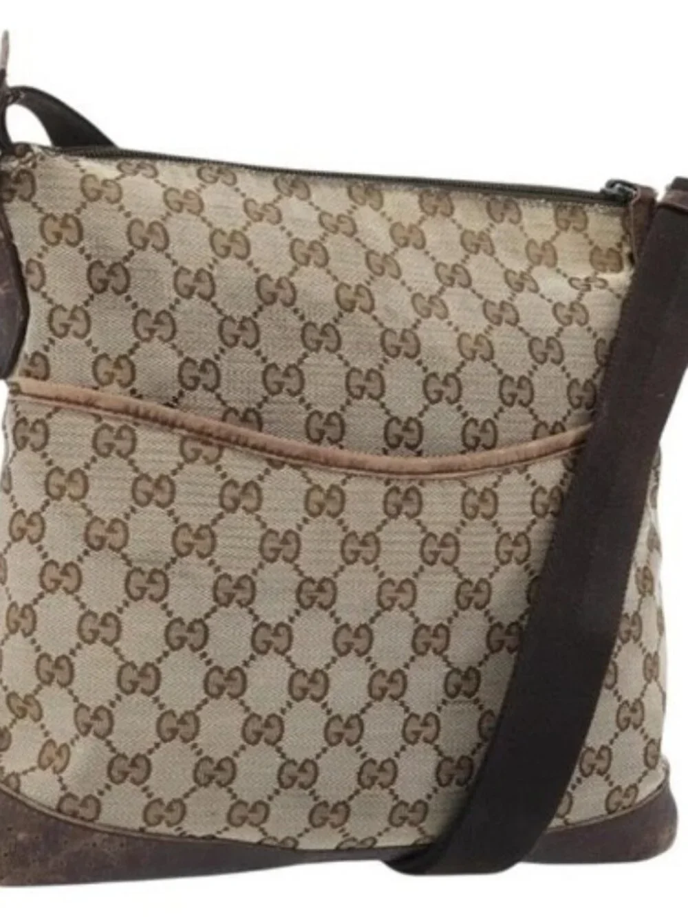 GUCCI GG Canvas Shoulder Bag Beige Silver 145857 Auth ka3527